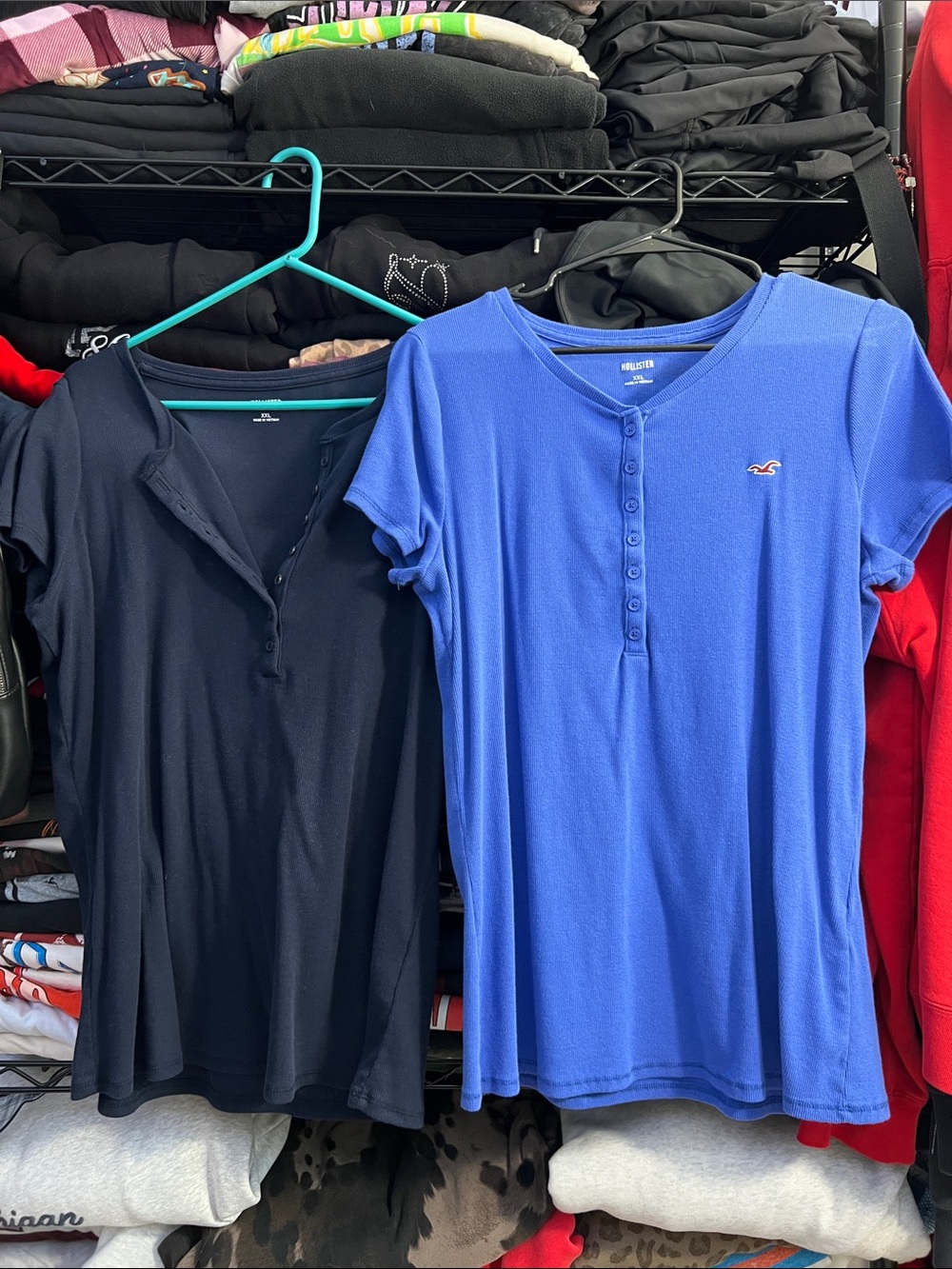 Set of two nwot Hollister Blue Short-Sleeve Henley Tees